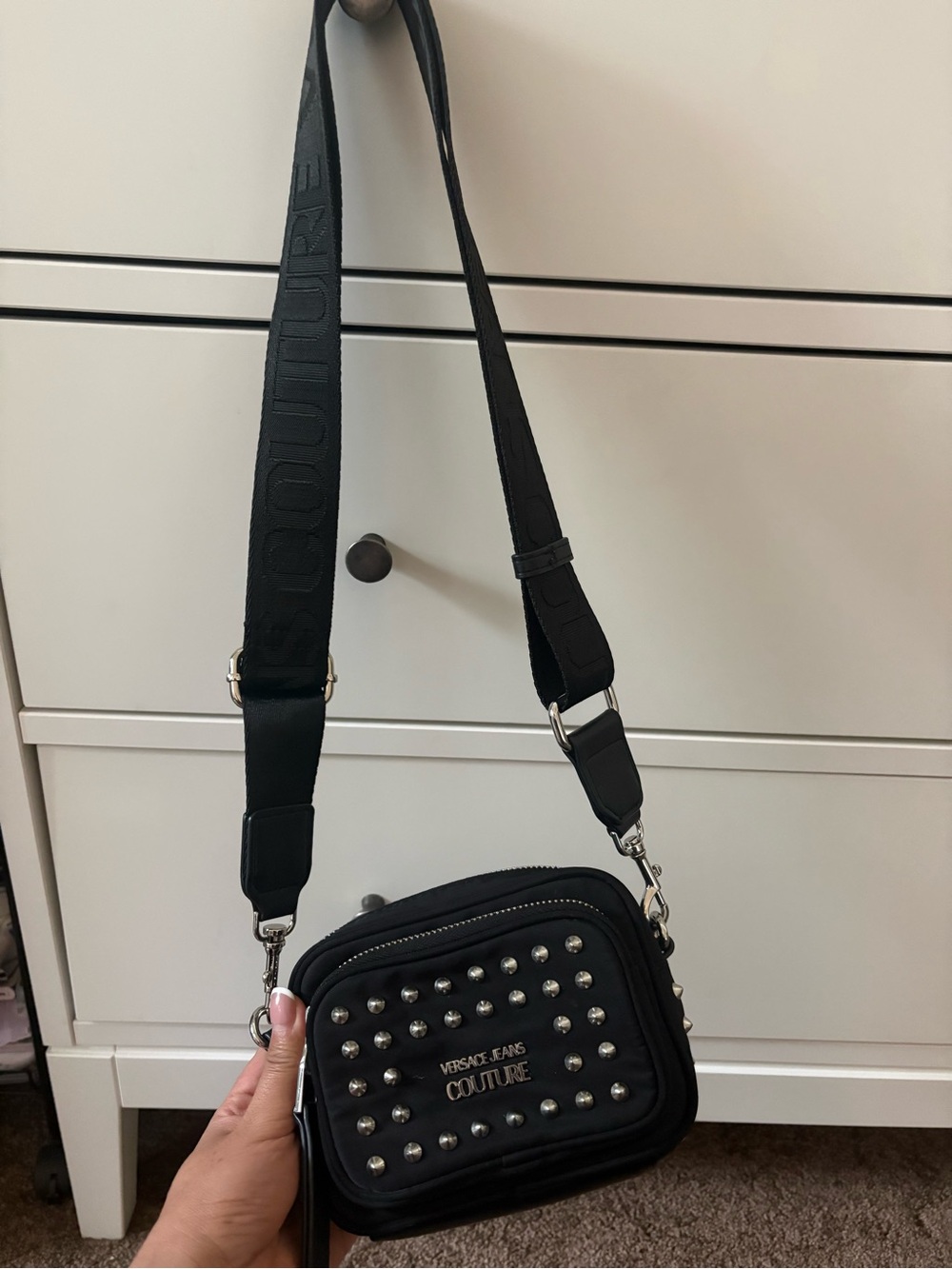 Versace Jeans Collection Black Silver Logo Crossbody Pouch